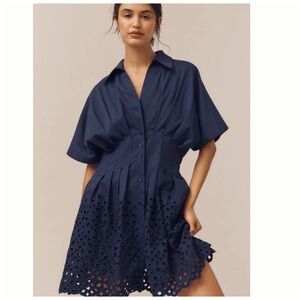 NWT Anthro The Tobie Button-Front Pleated Mini Shirt Dress by Exquise, 2X